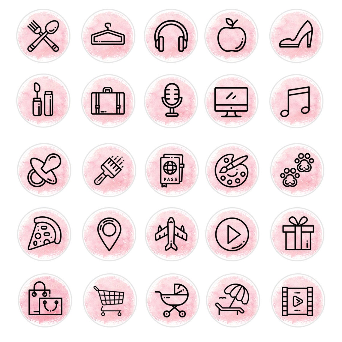 Instagram cover icons 50 Pink watercolor highlight covers - Etsy España
