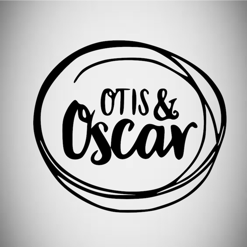 Op de afbeelding: Zwart-witte illustratie van een cirkel met de tekst "Otis & Oscar" erin.