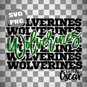 Pu&ograve; includere: Grafica in nero e verde con la parola "Wolverine" ripetuta pi&ugrave; volte. La parola "Wolverine" &egrave; scritta in un carattere verde corsivo. Il testo "SVG PNG" &egrave; in un cerchio bianco in alto a sinistra dell'immagine. Il testo "Otis & Oscar" &egrave; in basso a destra dell'immagine.