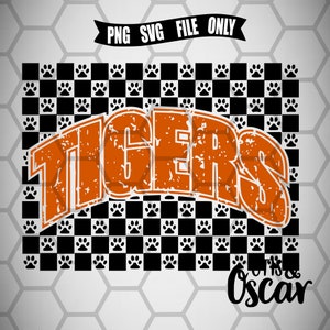 Design de camisa escolar Tiger Tigers SVG PNG Checker Lightning na moda