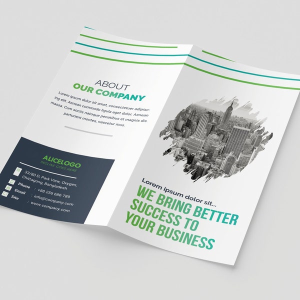 DL Bi-Fold Brochure | Corporate Bifold Design | Business Vector Layout Illustrator Template, Instant Download