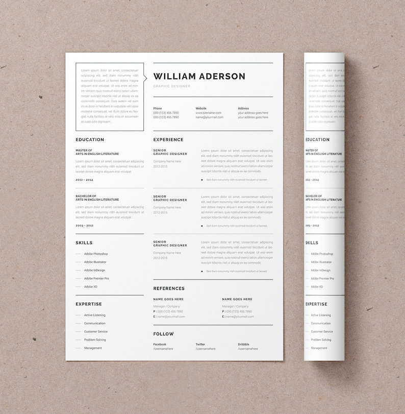 Google docs Resume Template Cover Letter and Portfolio | Etsy