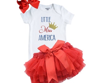 Little Miss America Outfit, 4th of July Baby Girl Outfit, Independence Day Baby and Toddler Girl's Outfit, Newborn 4th of July outfit, Tutu