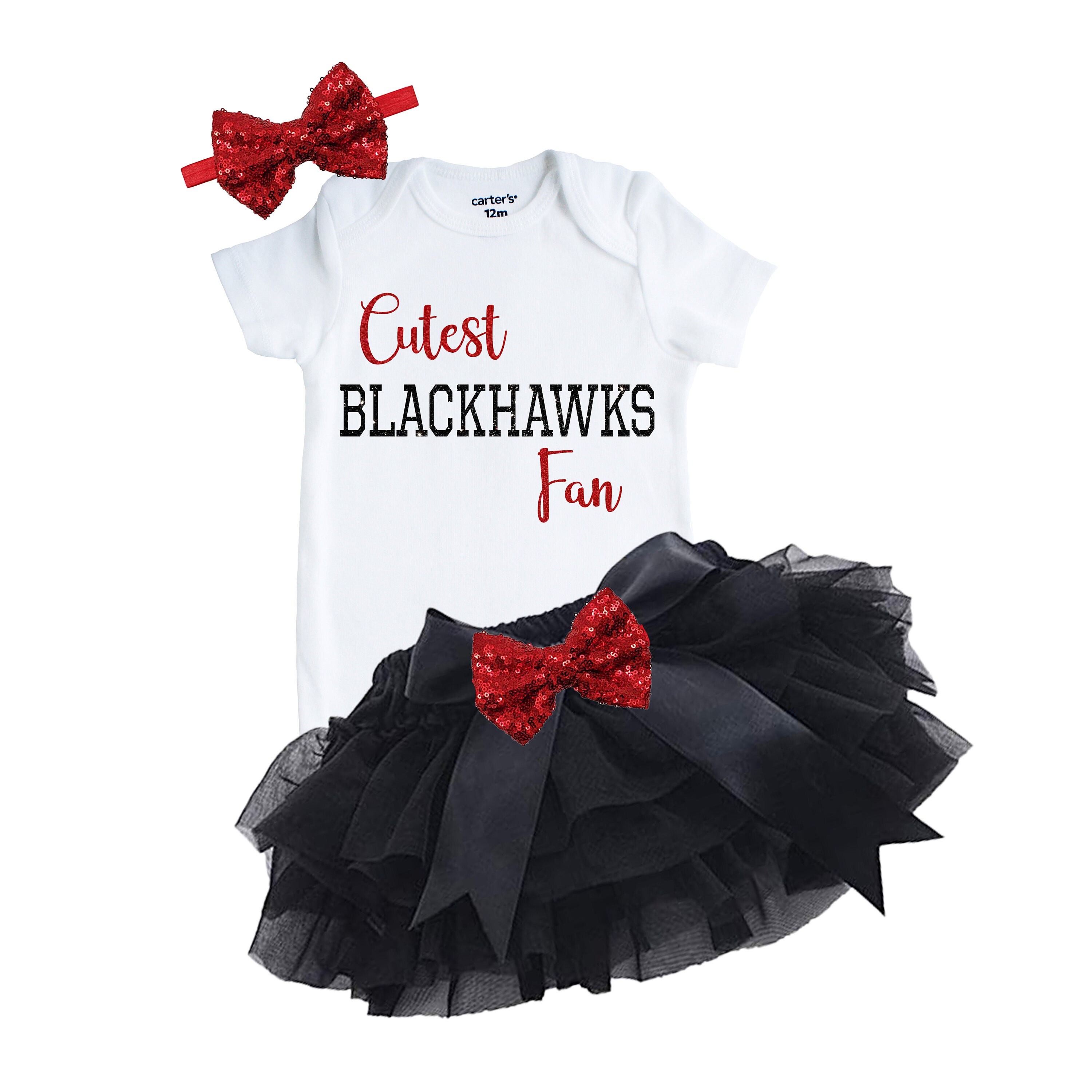 NHL Chicago Blackhawks Baby Girls' Winning Goal 3pk Bodysuit Set - 18M