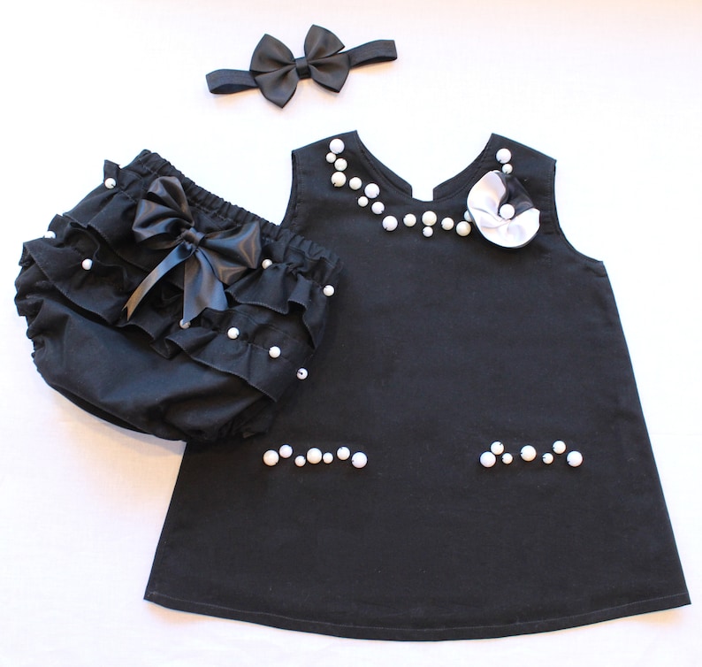 Baby Pearl Dress Newborn Gift Baby Birthday Outfit Designer Inspired Dress Baby Black Dress Baby Little Black Dress Baby Birthday Gift