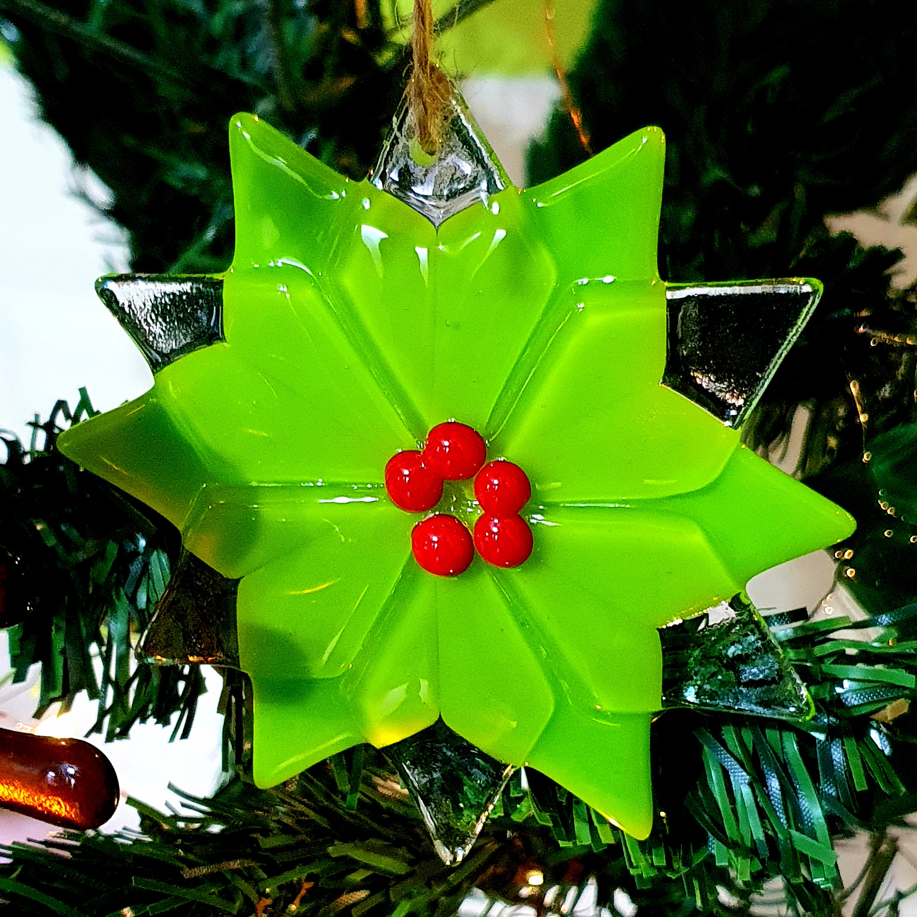 Poinsettia Christmas Decoration Fused Glass Tree