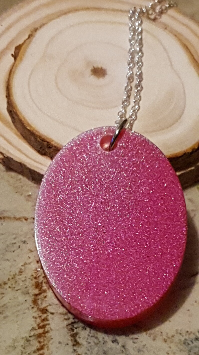 Perfect for Summer Beautiful Red Glitter Resin Pendant on 18 inch Silver Chain Summer Pendant