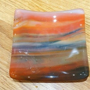 Glass Ring Dish, Red Sky at Night, Fused Glass Art Dish