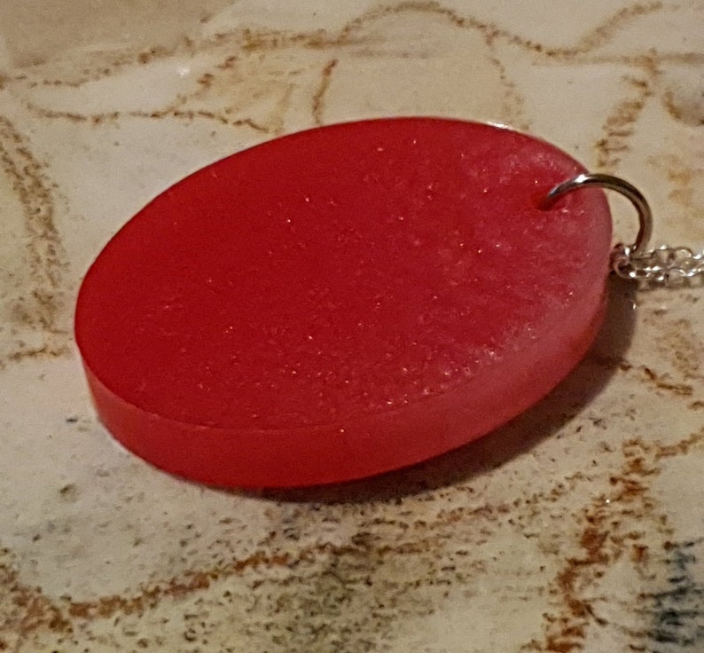 Perfect for Summer Beautiful Red Glitter Resin Pendant on 18 inch Silver Chain Summer Pendant