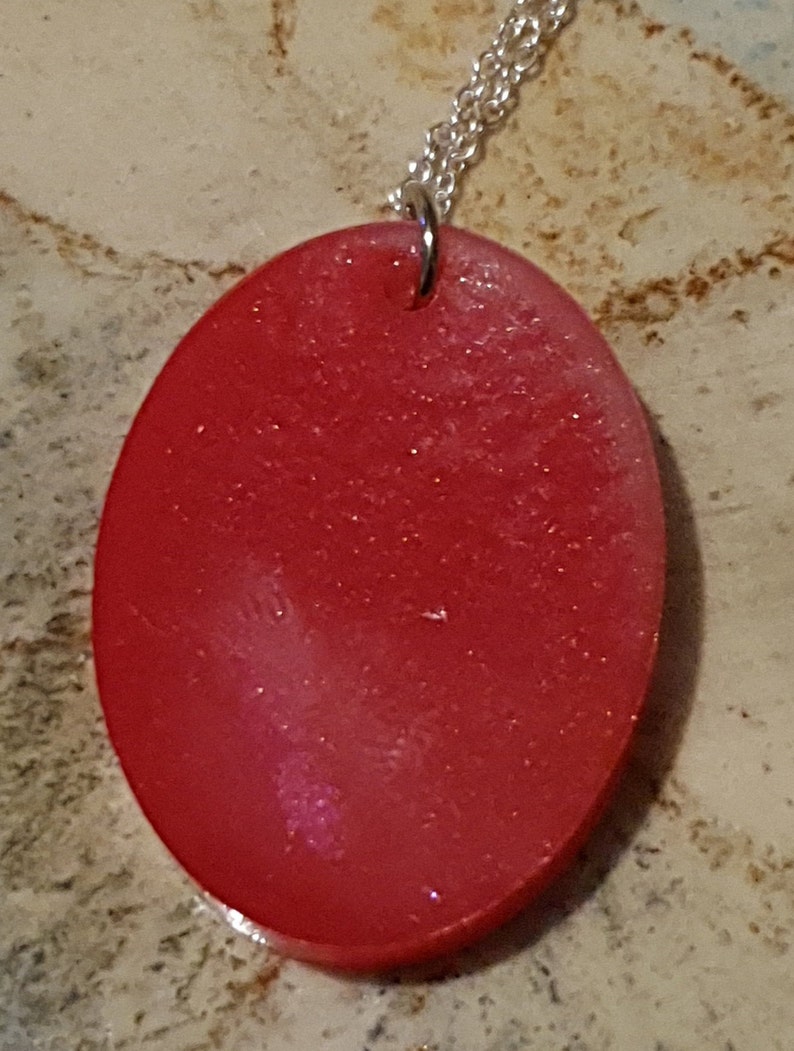 Perfect for Summer Beautiful Red Glitter Resin Pendant on 18 inch Silver Chain Summer Pendant