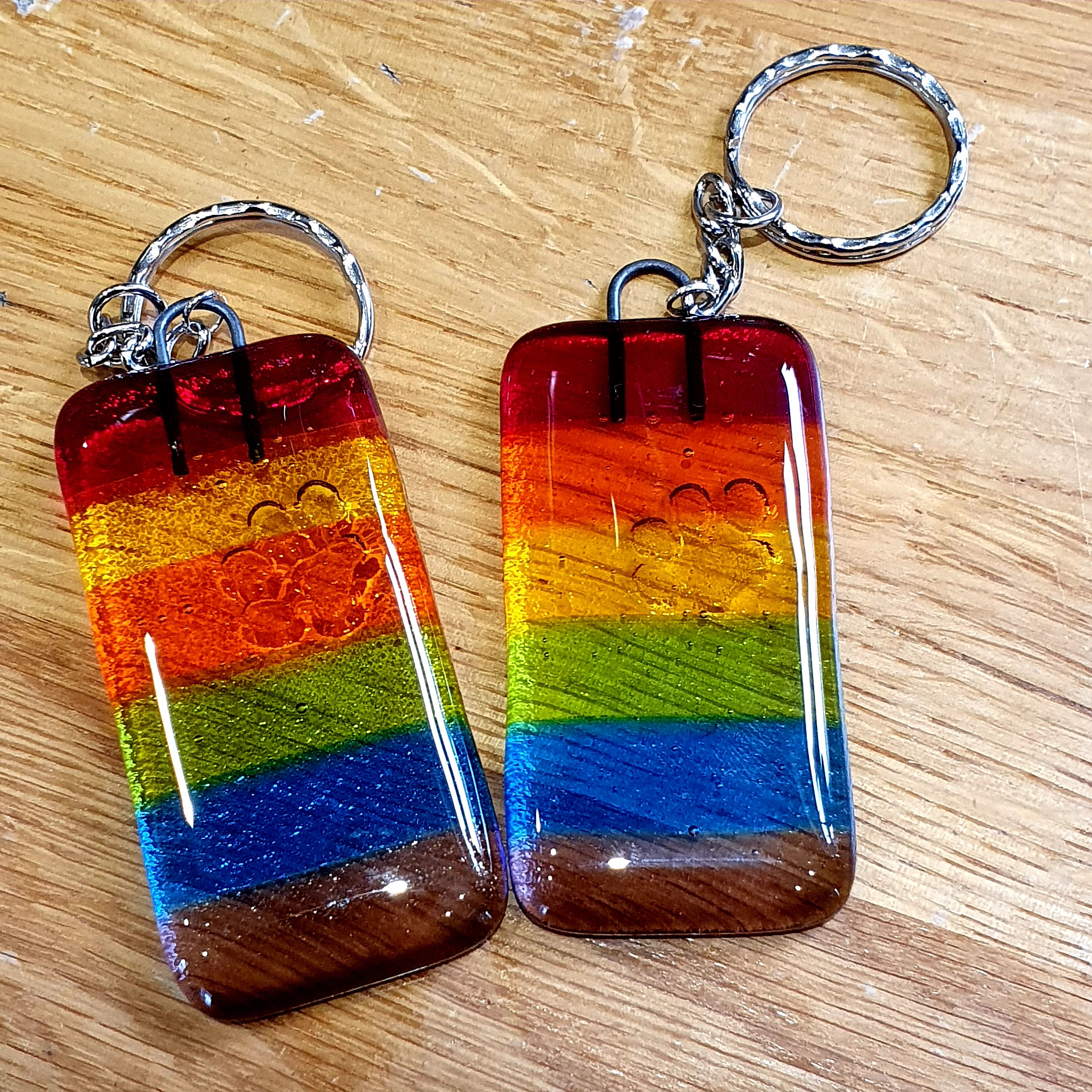 Rainbow Glass Keychain Choice of Three Styles Rainbow Etsy