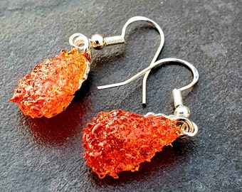 Amber Glass Earrings, Fruit Pastille Style, Sterling Silver Drop Earrings