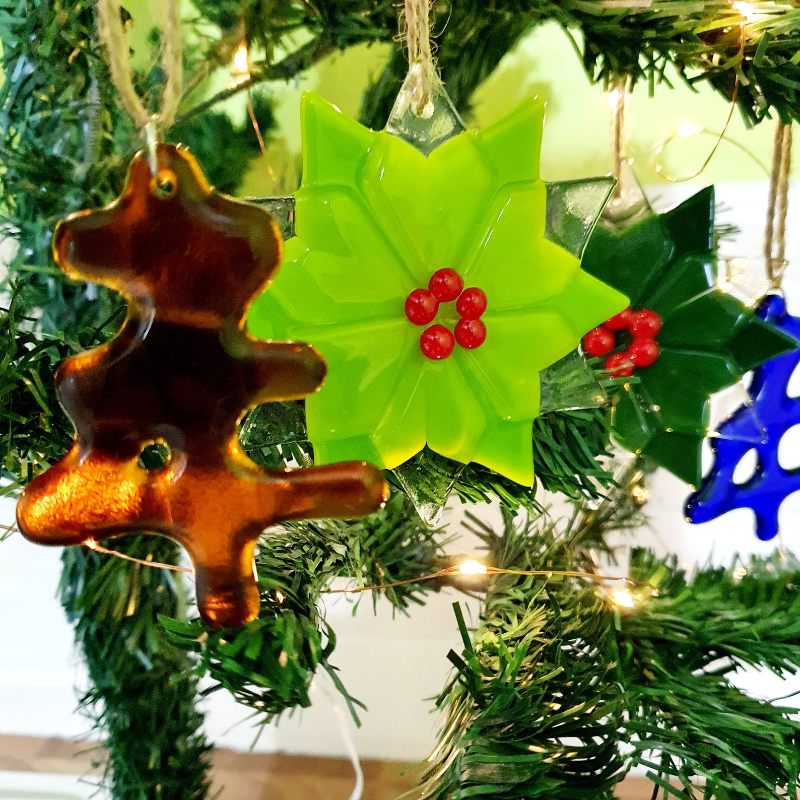 Poinsettia Christmas Decoration Fused Glass Tree