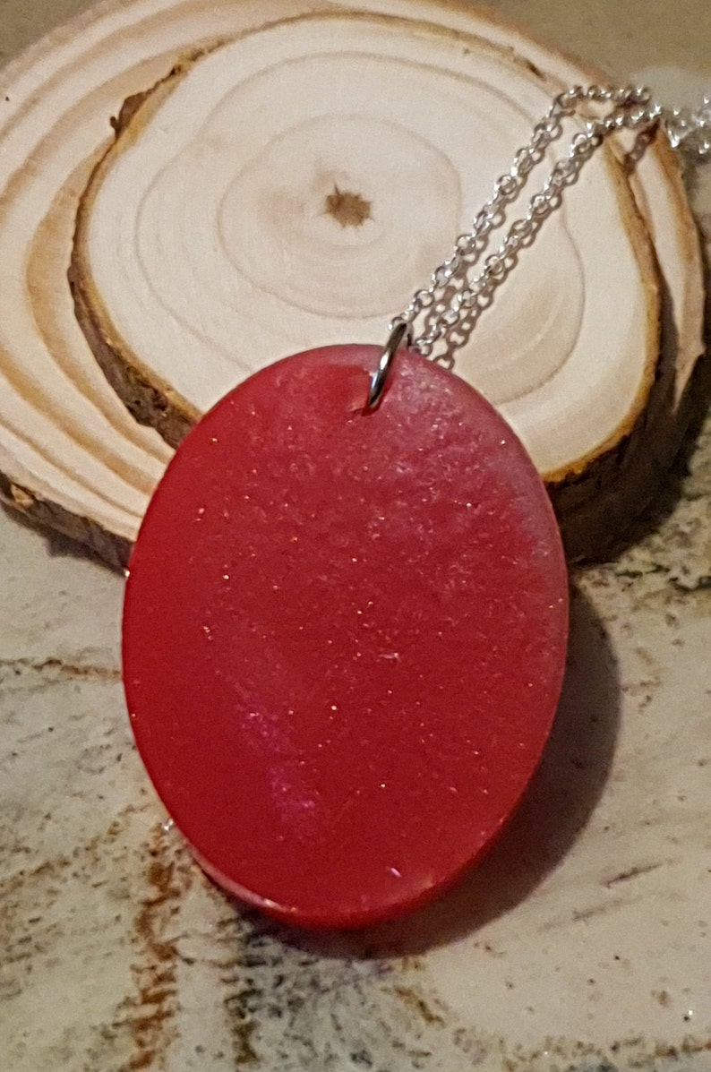 Perfect for Summer Beautiful Red Glitter Resin Pendant on 18 inch Silver Chain Summer Pendant