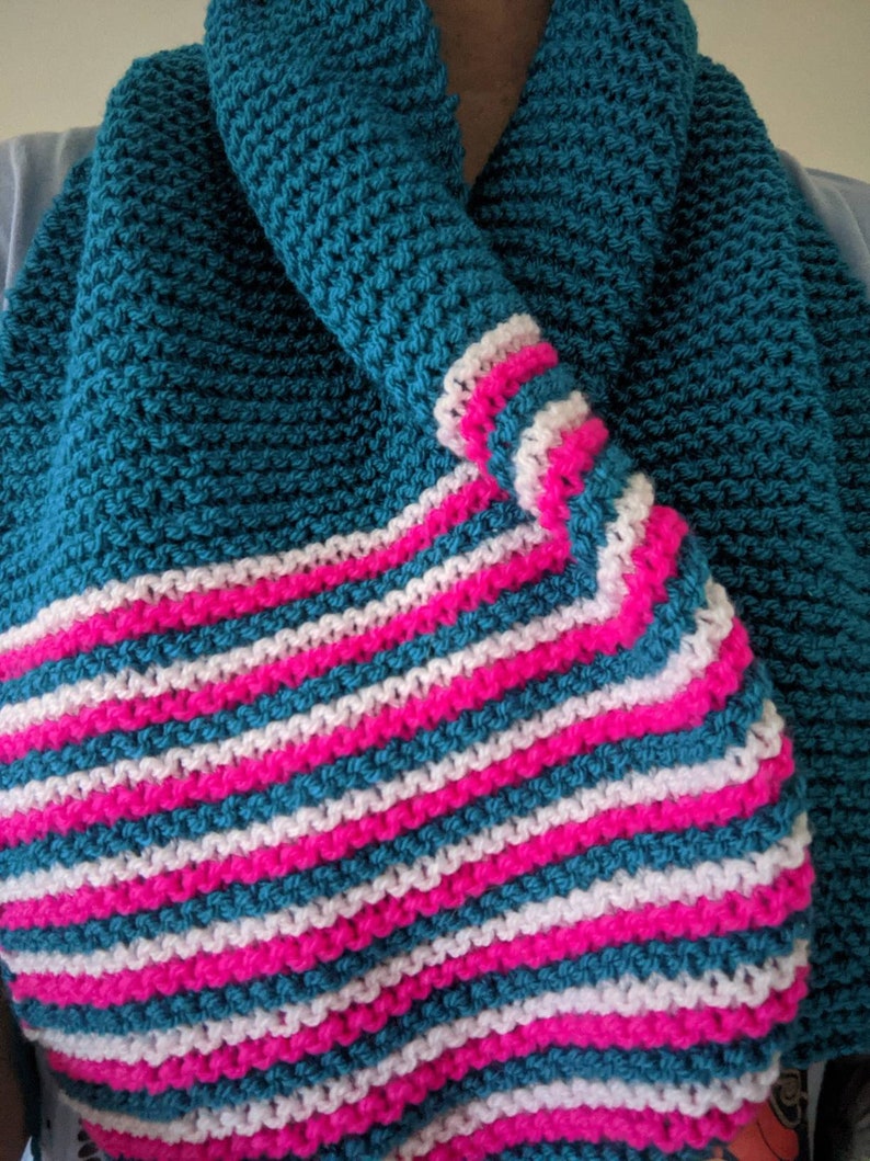 Hand knit scarf unisex vibrant colours to edge.