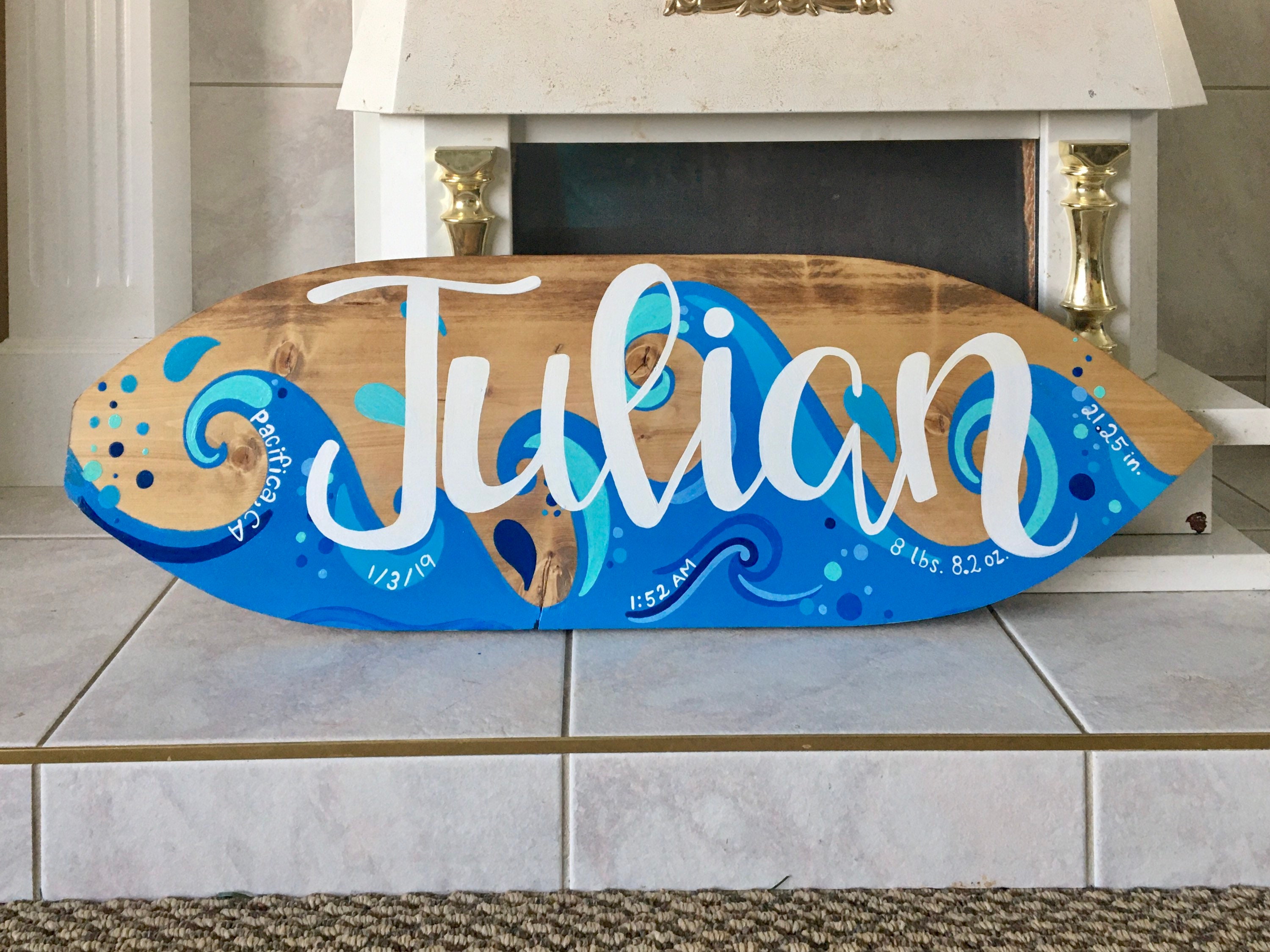 Wood Painted Surfboard / Name Sign / Wall Art Etsy