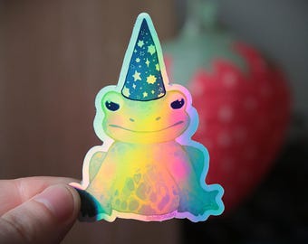 Holographic Wizard Frog Sticker | Cottagecore Goblincore Decal (7.5x6cm)