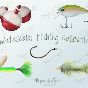 Watercolor Fishing Clipart, Lures, PNG Digital Download for Sublimation and Printables