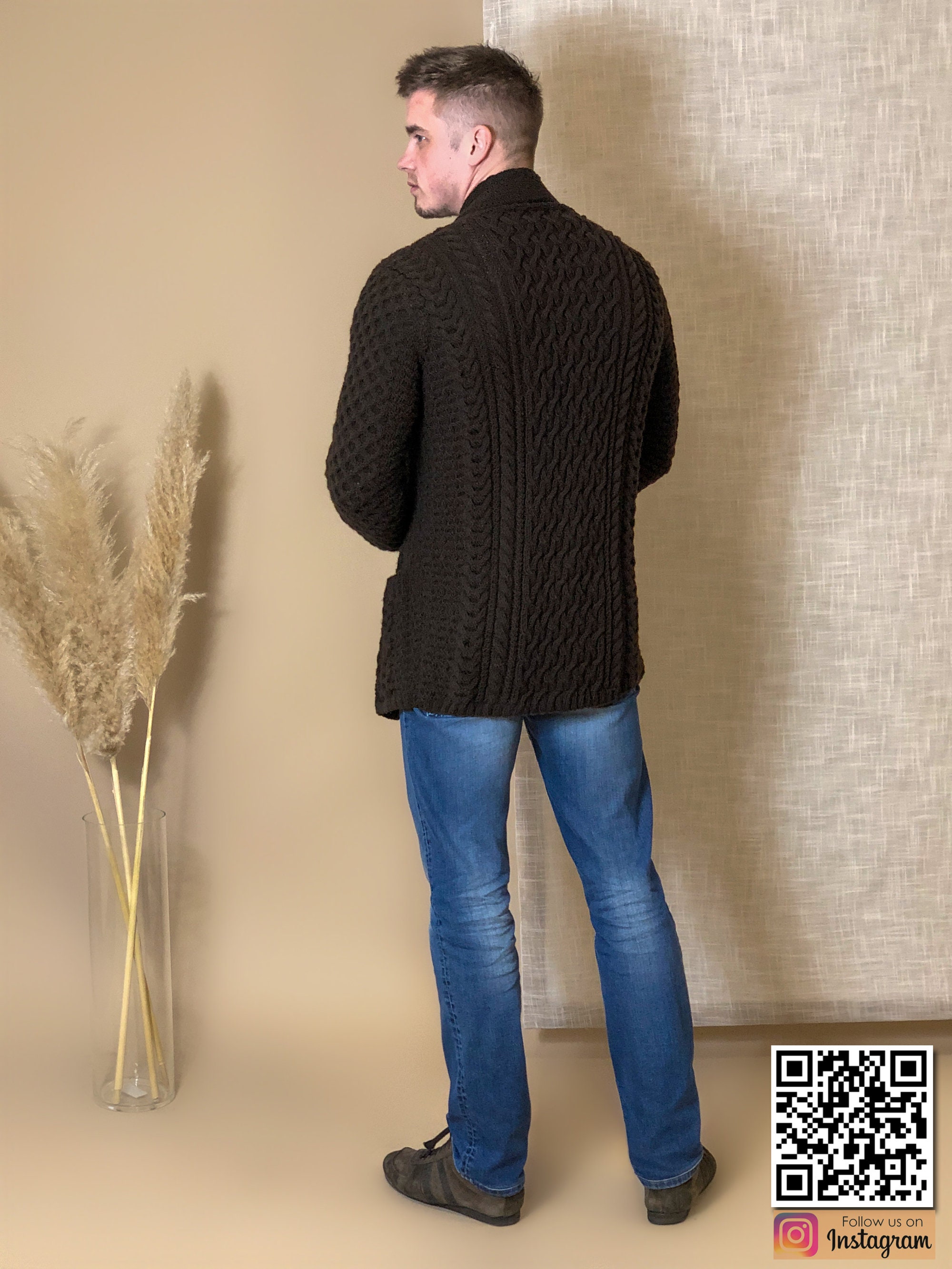 Dark brown cardigan men Male cardigan Knit jacket Etsy