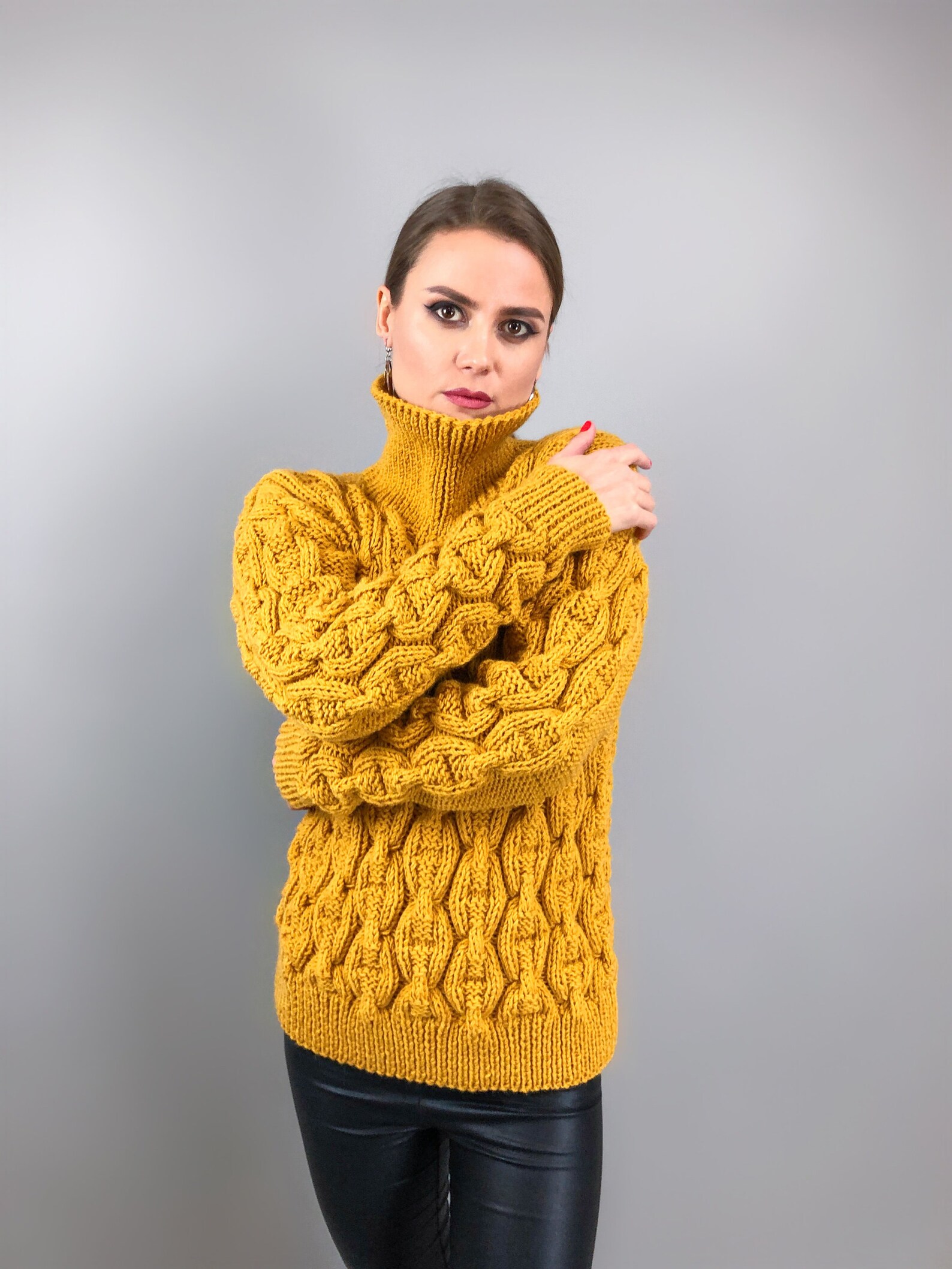 Mustard yellow turtleneck jumper pull over sweater Etsy