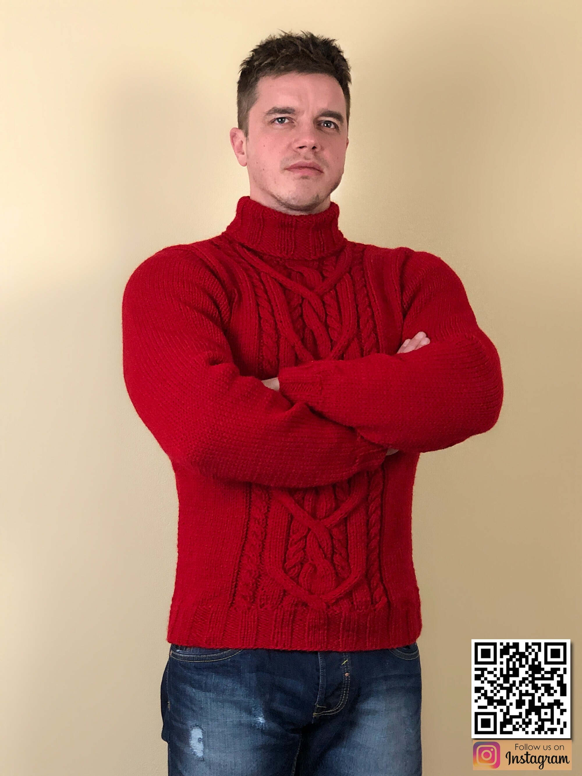 Mens red sweater Wool turtleneck sweater | Etsy