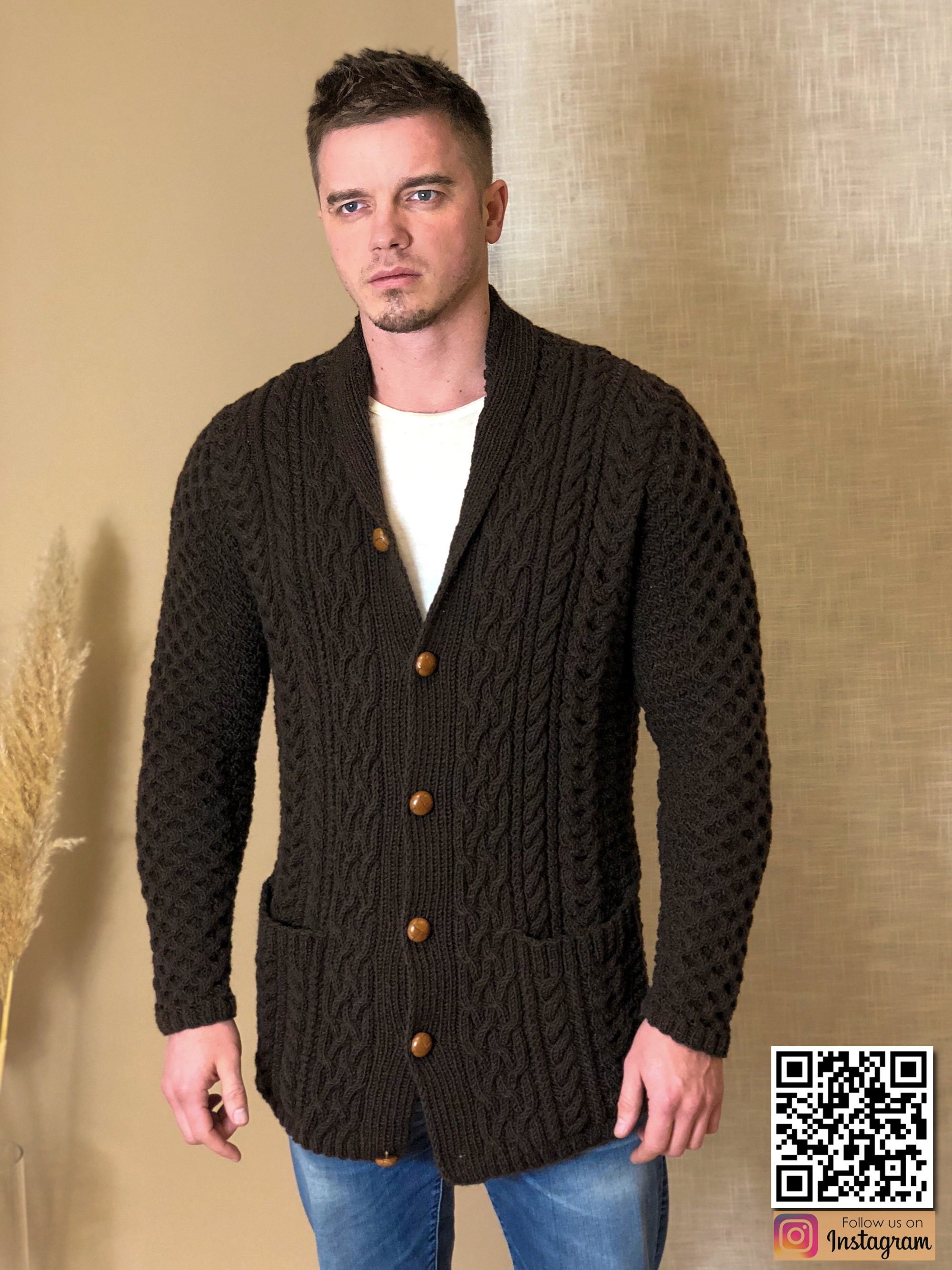 Dark brown cardigan men Male cardigan Knit jacket Etsy