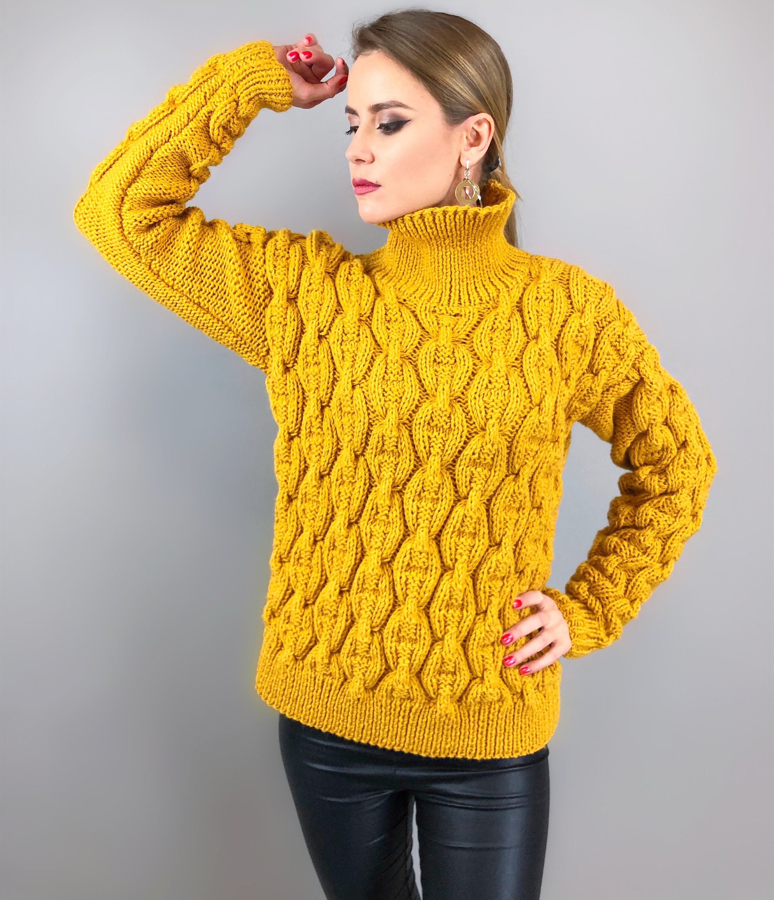 Mustard yellow turtleneck jumper pull over sweater Etsy