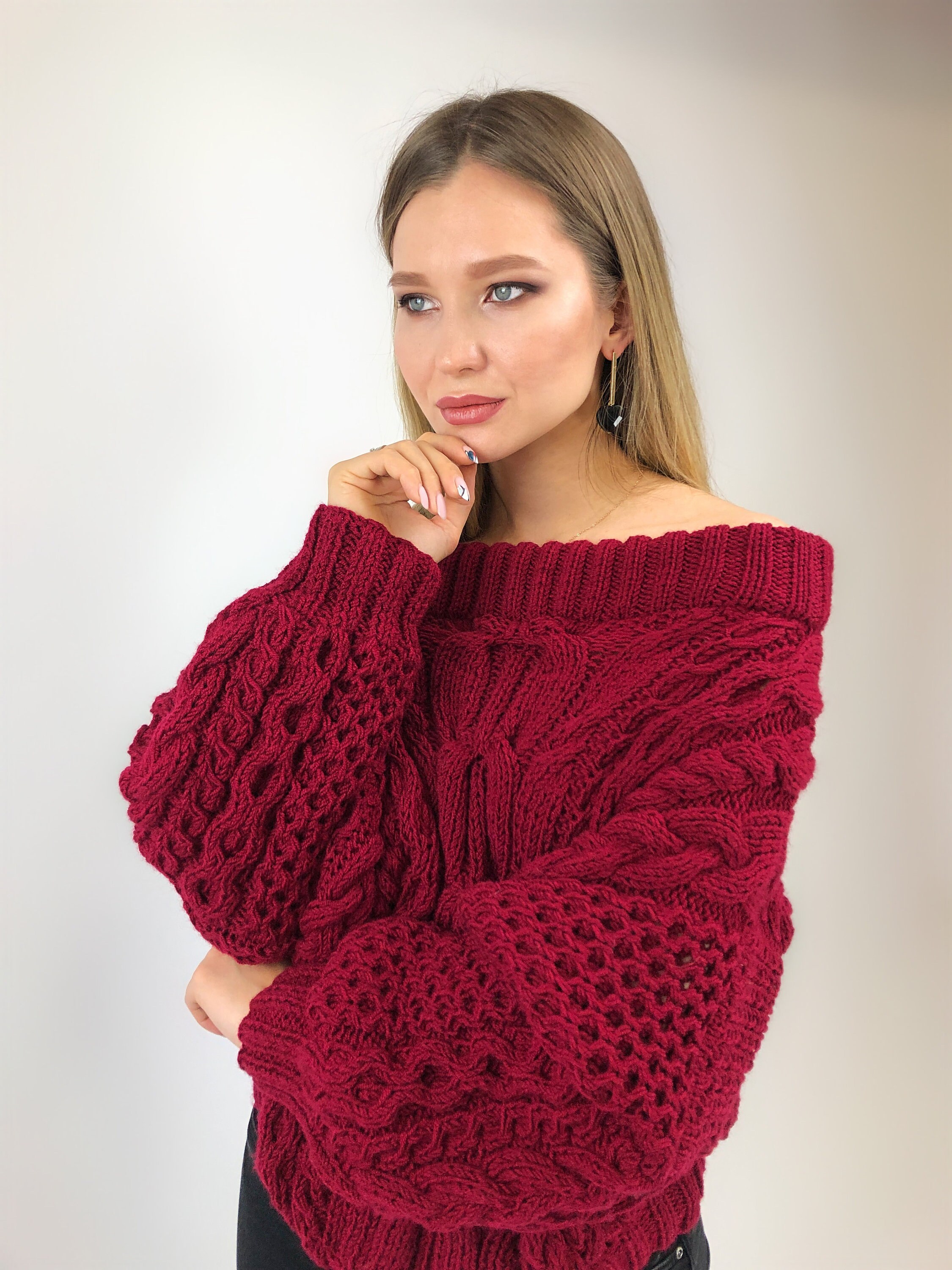 Maroon sweater for women Christmas sweater Burgundy jumper Etsy
