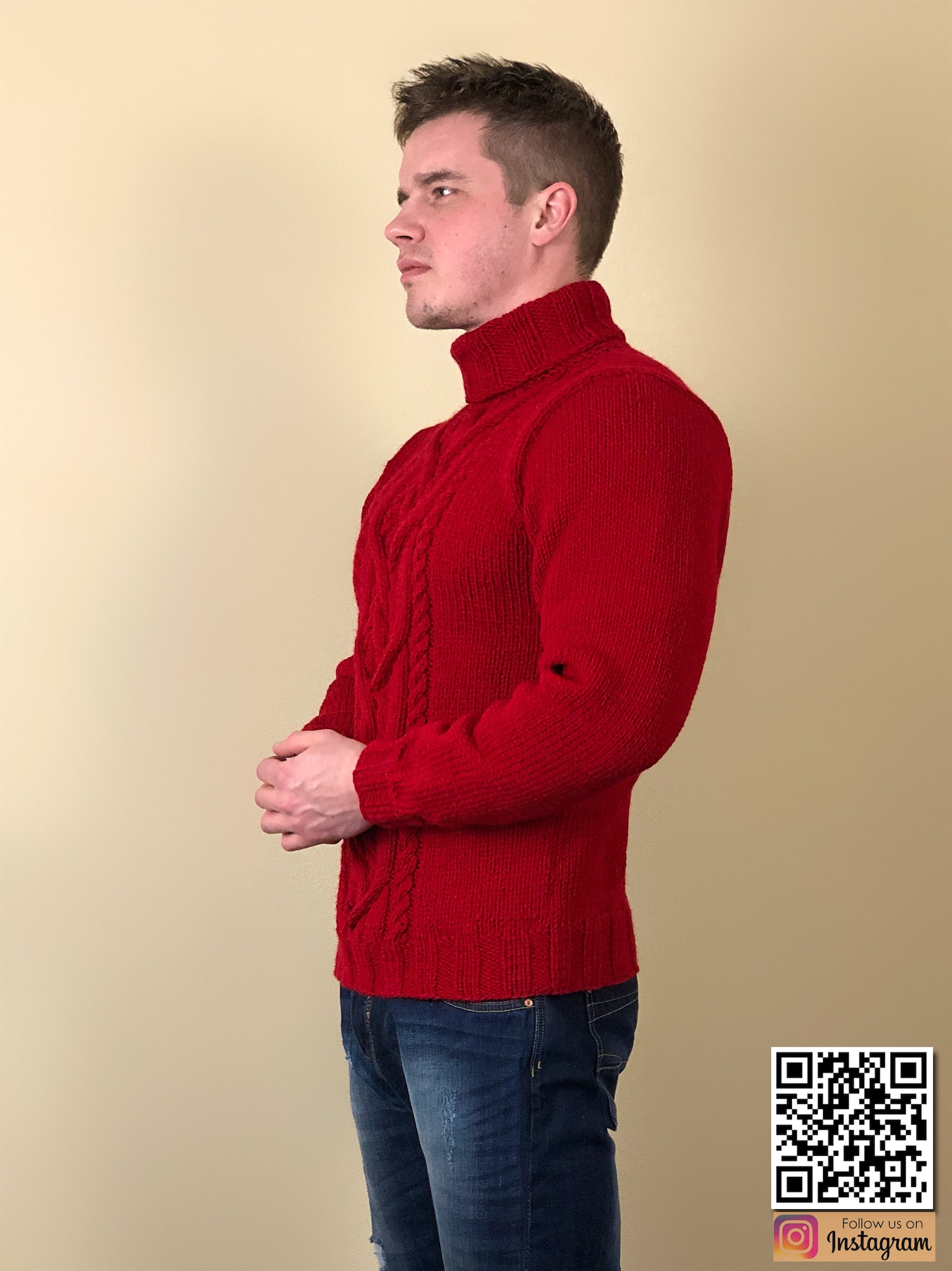 Mens Red Sweater Wool Turtleneck Sweater | Etsy