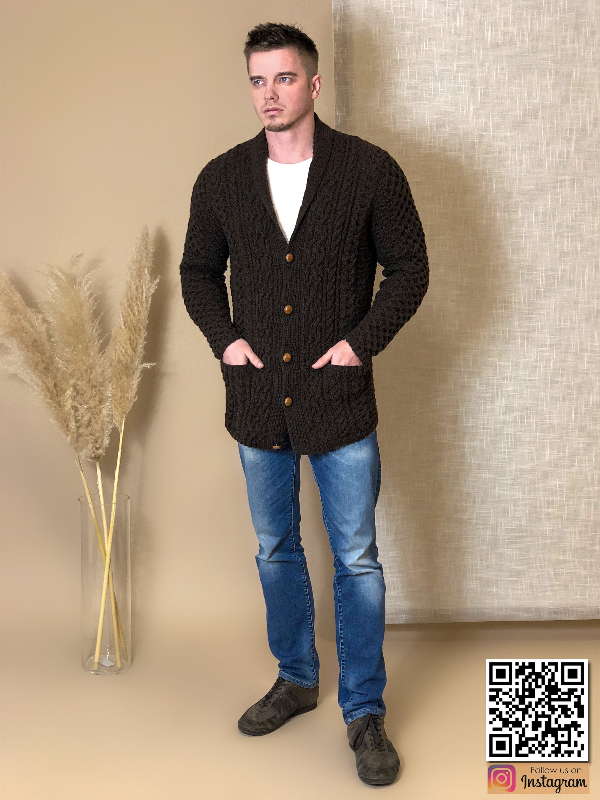 Dark brown cardigan men Male cardigan Knit jacket Etsy
