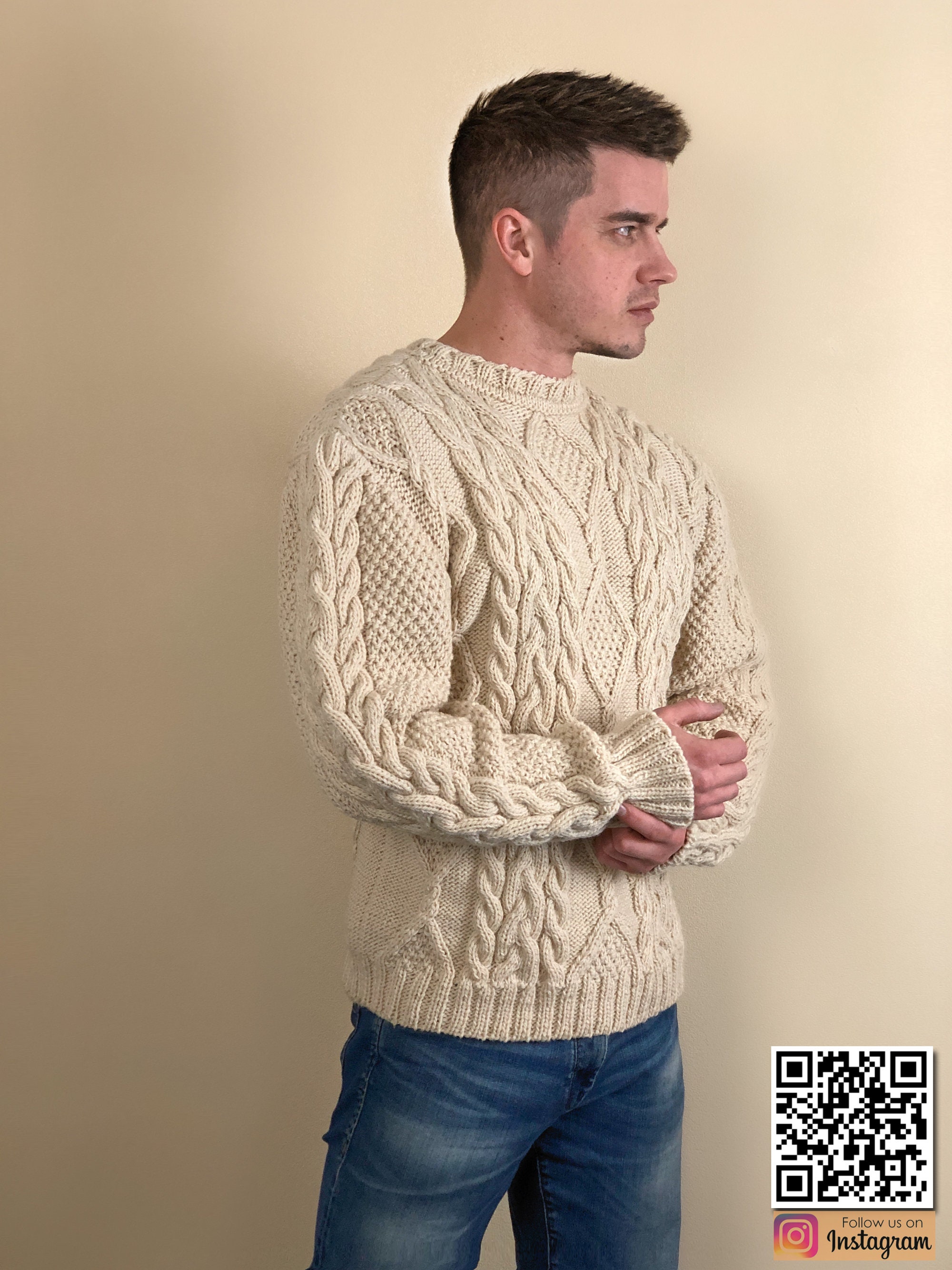 Beige sweater men Crewneck pullover 80s mens | Etsy