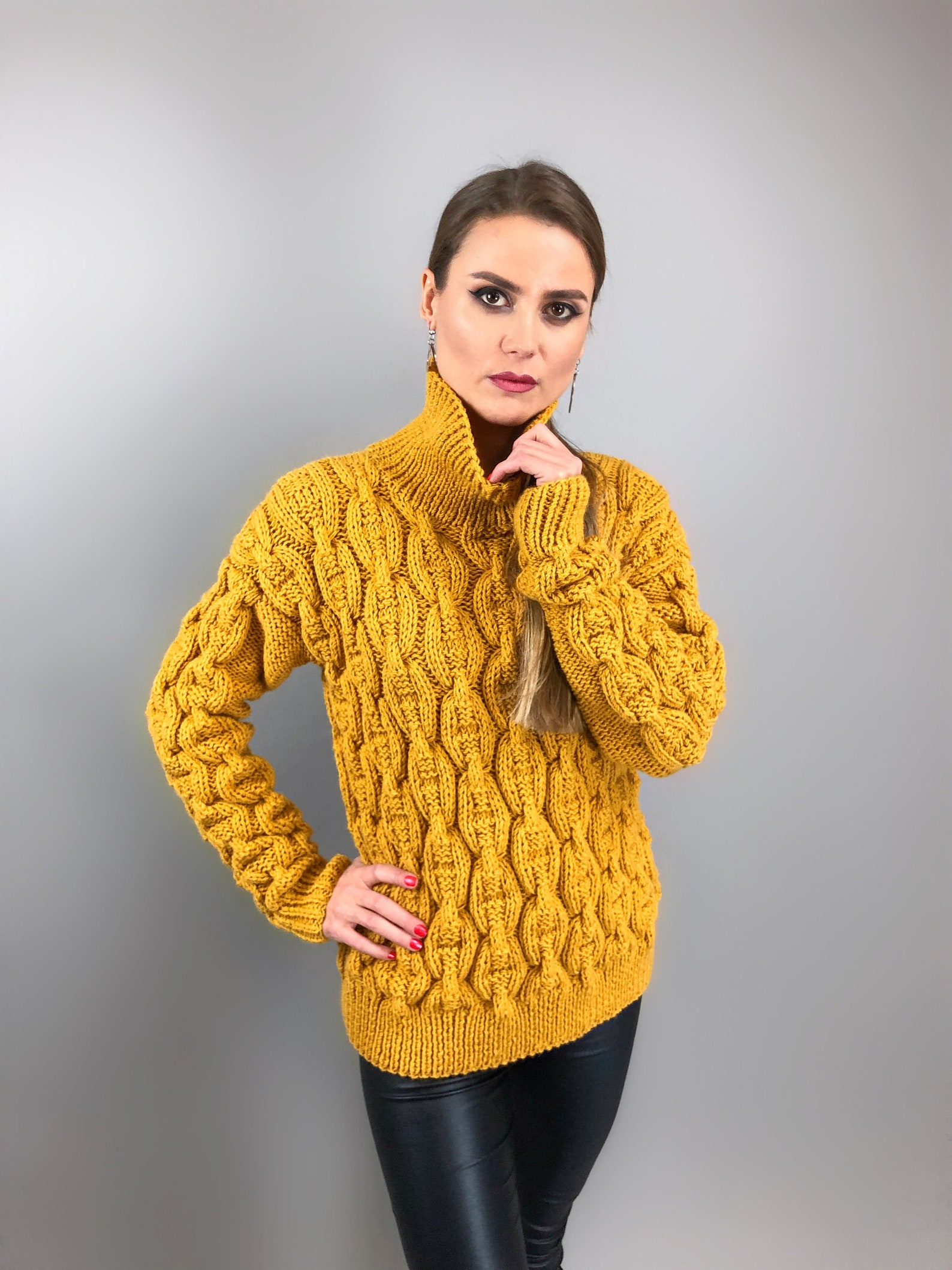 Mustard yellow turtleneck jumper pull over sweater | Etsy