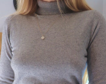 Vintage Cashmere & Silk Turtleneck - 1990s to Y2K  - Mockneck Sweater - Heather Gray - XS to Small - Minimalistic Chic - Solid Long Sleeve