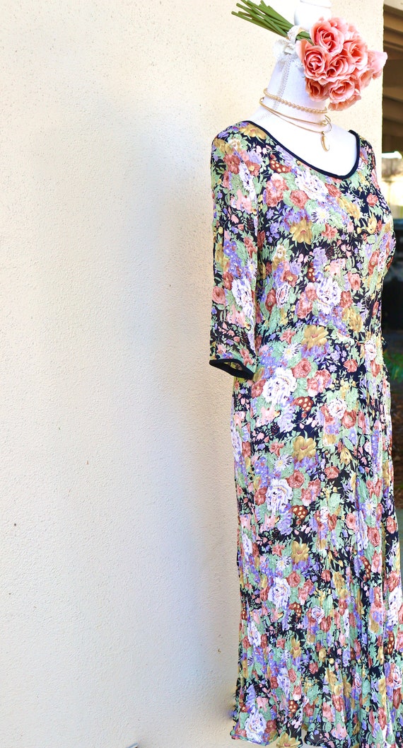 Vintage Bohemian Dress - 1990s does 1970s - Flora… - image 6