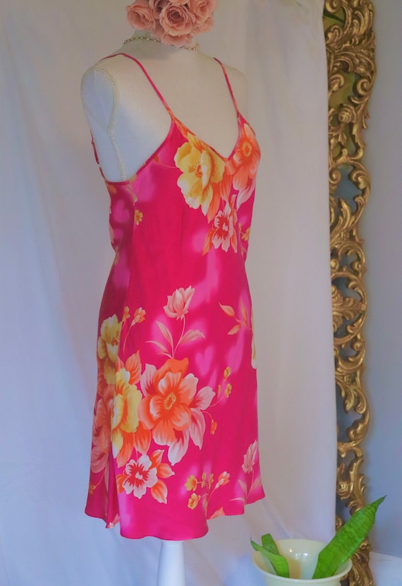 Vintage 100% Silk Slip Dress - Floral Lingerie - … - image 5