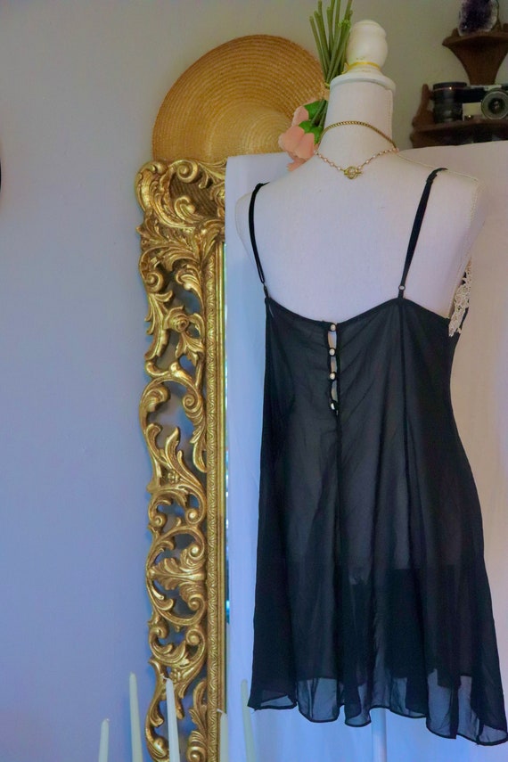 Vintage Slip Dress - 1980s to 1990s - Black Sheer… - image 4