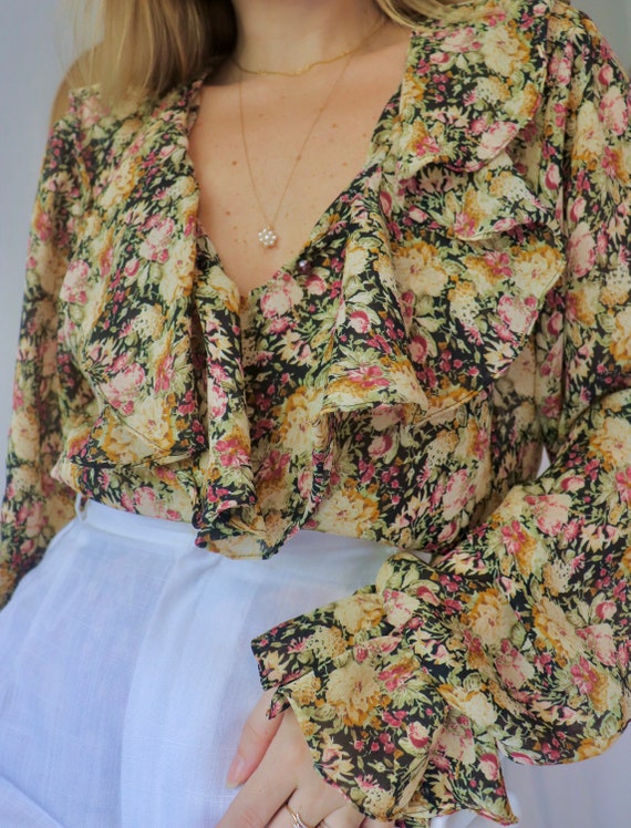 Vintage Floral Poet Blouse - 1980s to 1990s  - Bl… - image 3