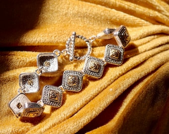 Vintage Silver & Gold Bracelet - 1980s to 1990s - Link Bracelet - Mixed Metals - Minimalist Jewelry - Chic Trendy - Chain Bracelet -Bohemian