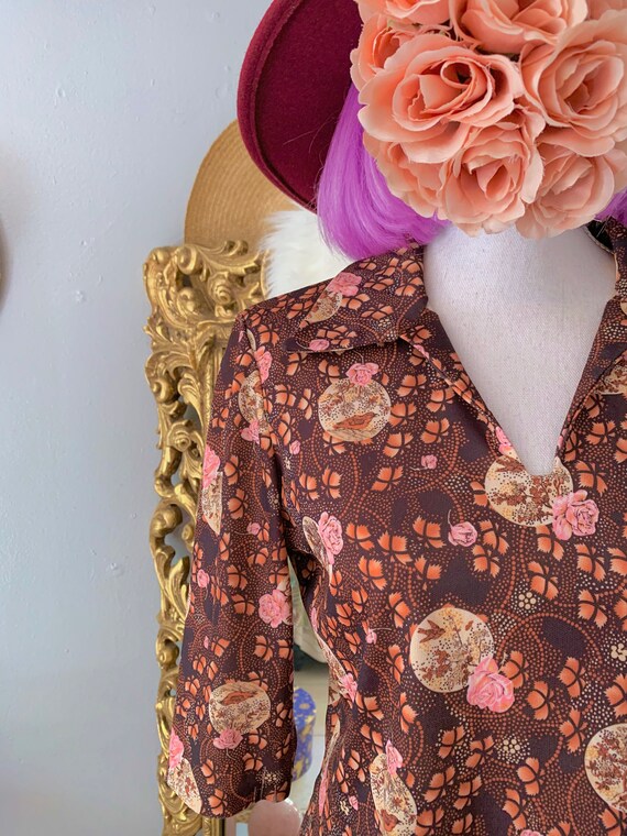 Vintage Collared Blouse - 1960s to 1970s - Floral… - image 3