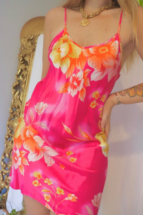 Vintage 100% Silk Slip Dress - Floral Lingerie - … - image 1