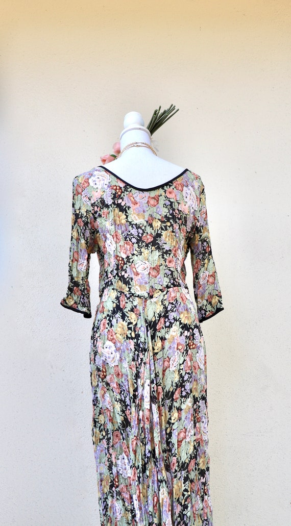 Vintage Bohemian Dress - 1990s does 1970s - Flora… - image 7
