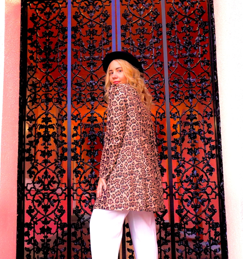 Vintage Leopard Peacoat 1990s to Y2K Animal Print Funky Fall Formal or Casual Small to Medium Boho Chic Black & Brown Formal image 3
