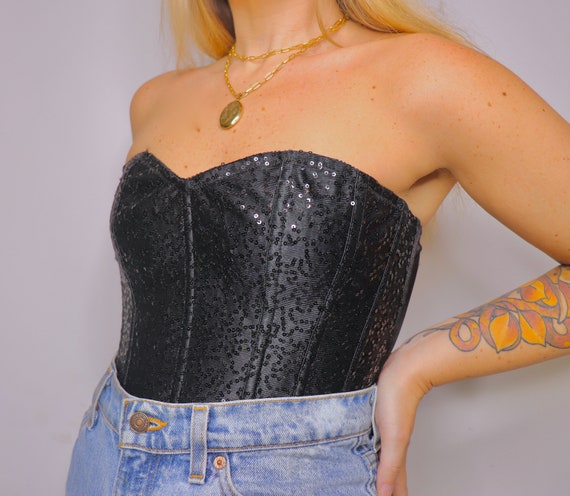 vintage corset top / 90s corset / black suede corset