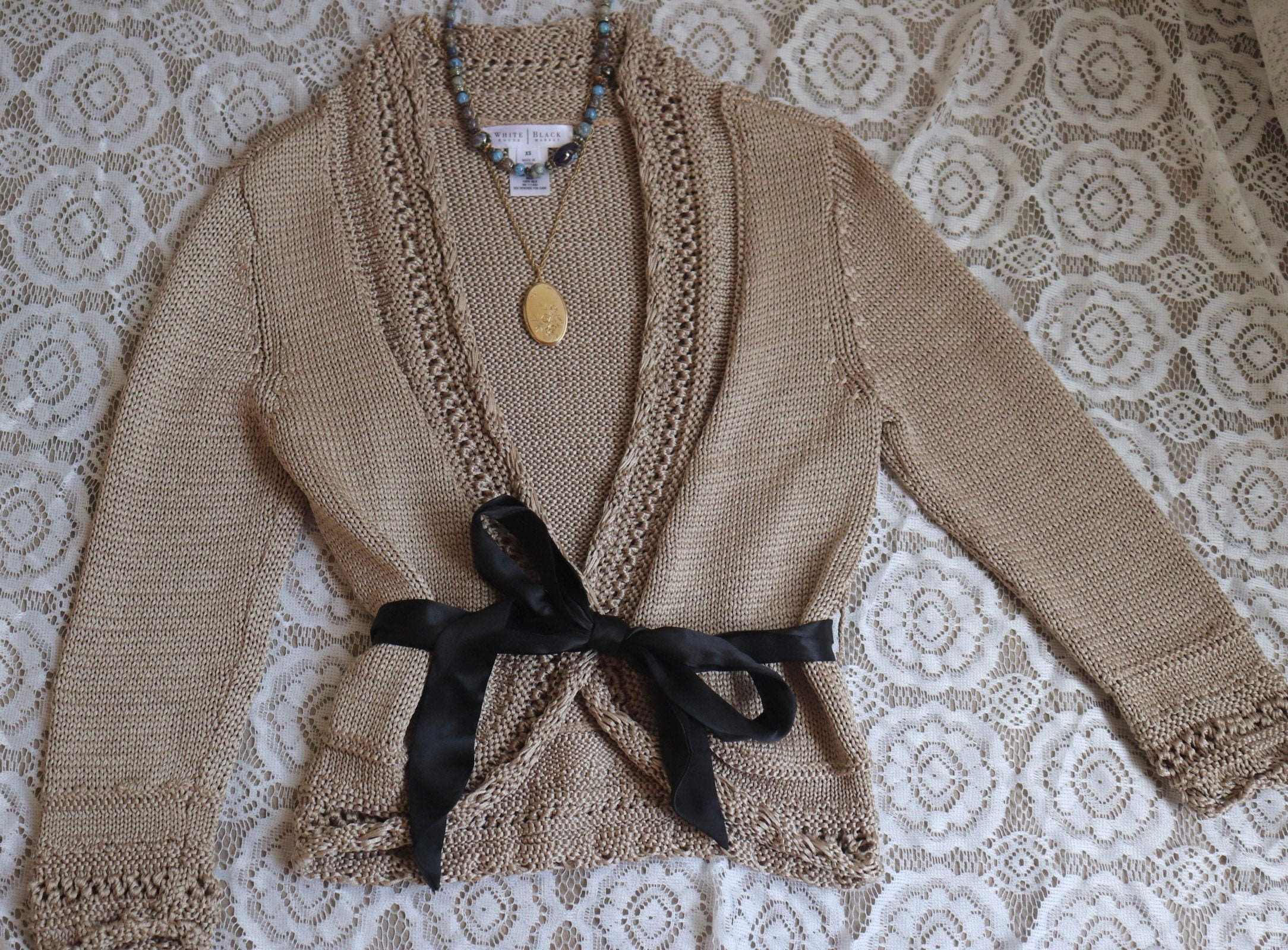 Vintage Gold Knit Cardigan Sweater - 1990s to Y2K - Silk Vintage Gold Knit Cardigan Sweater - 1990s to Y2K - Silk