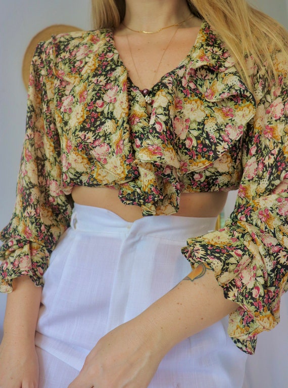 Vintage Floral Poet Blouse - 1980s to 1990s  - Bl… - image 4