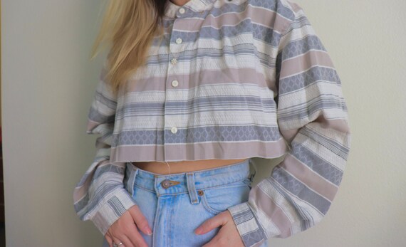 Vintage Cropped Button Down - 1980s to 1990s - St… - image 3