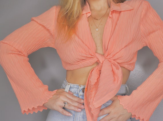 Vintage Blouse - 1990s to Y2k 2000s - Pastel Peac… - image 1