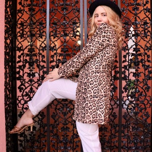 Vintage Leopard Peacoat 1990s to Y2K Animal Print Funky Fall Formal or Casual Small to Medium Boho Chic Black & Brown Formal image 4