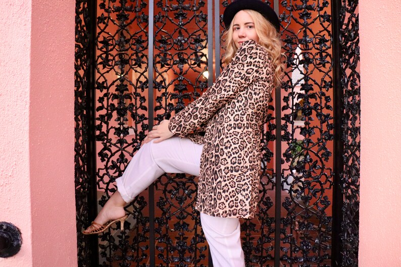 Vintage Leopard Peacoat 1990s to Y2K Animal Print Funky Fall Formal or Casual Small to Medium Boho Chic Black & Brown Formal image 4