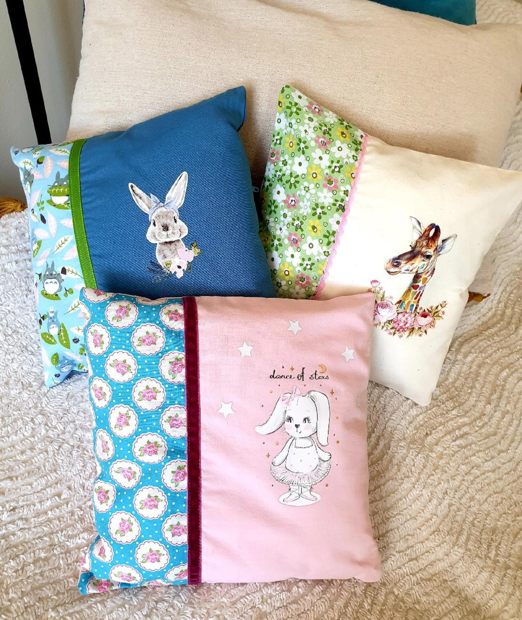 Mini Coussins Pour Enfants, 24x24cm, 100% Coton, Déhoussables, Lavables, Hypoallergéniques, Personna